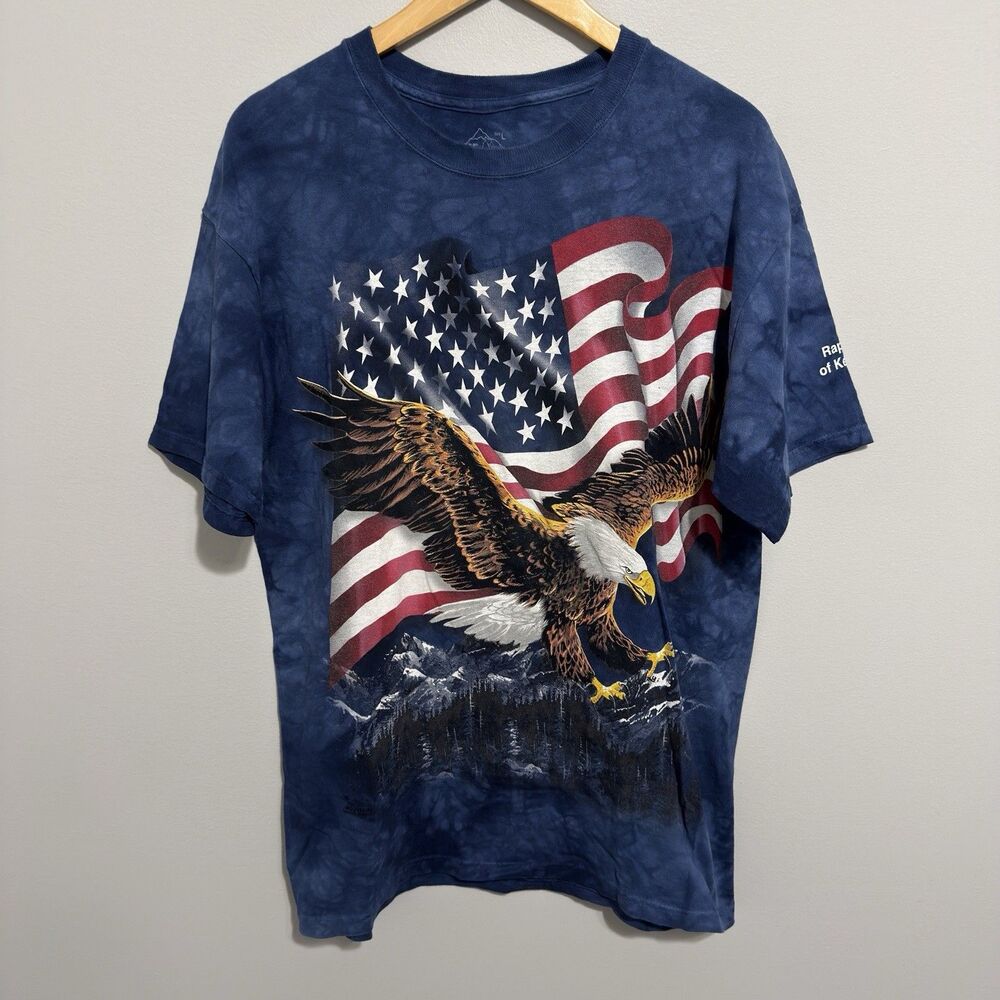 The Mountain T Shirt Men's L Bald Eagle American Flag USA Blue Tie Dye